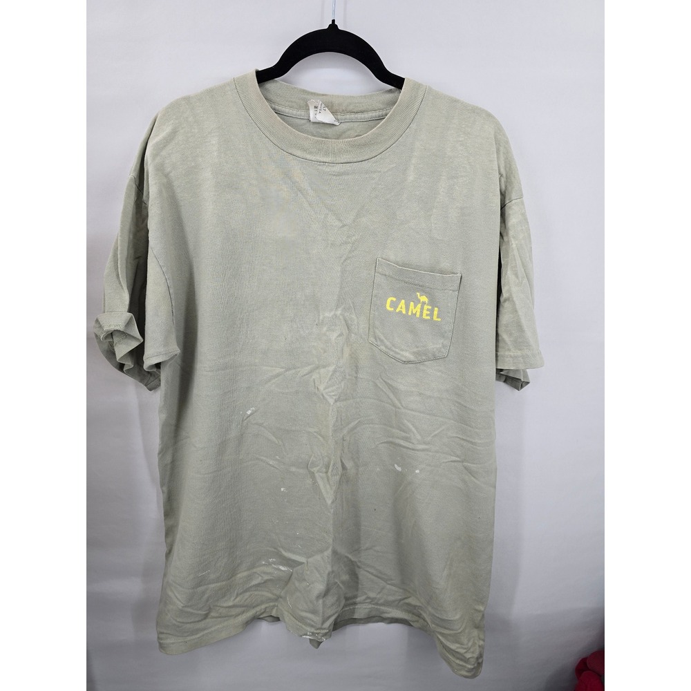 Vintage Camel Cigarettes Pocket T-Shirt XL Faded Green Made in USA Graphic Tee